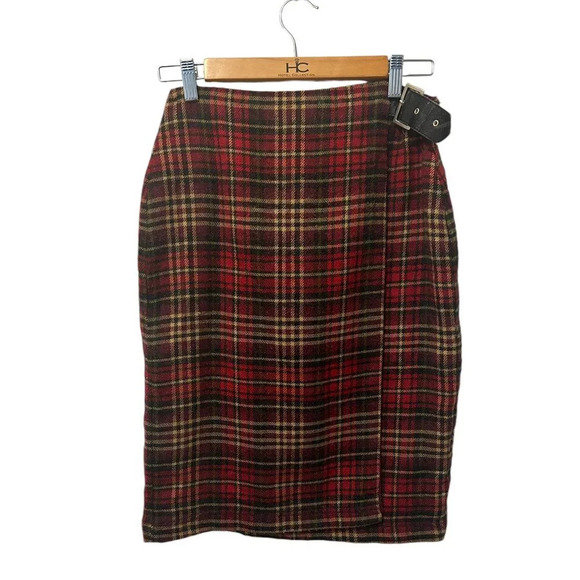 Kathy Ireland Red Plaid Wool Blend Skirt Sz 10 | Clueless Preppy Dark Academia - Picture 1 of 5